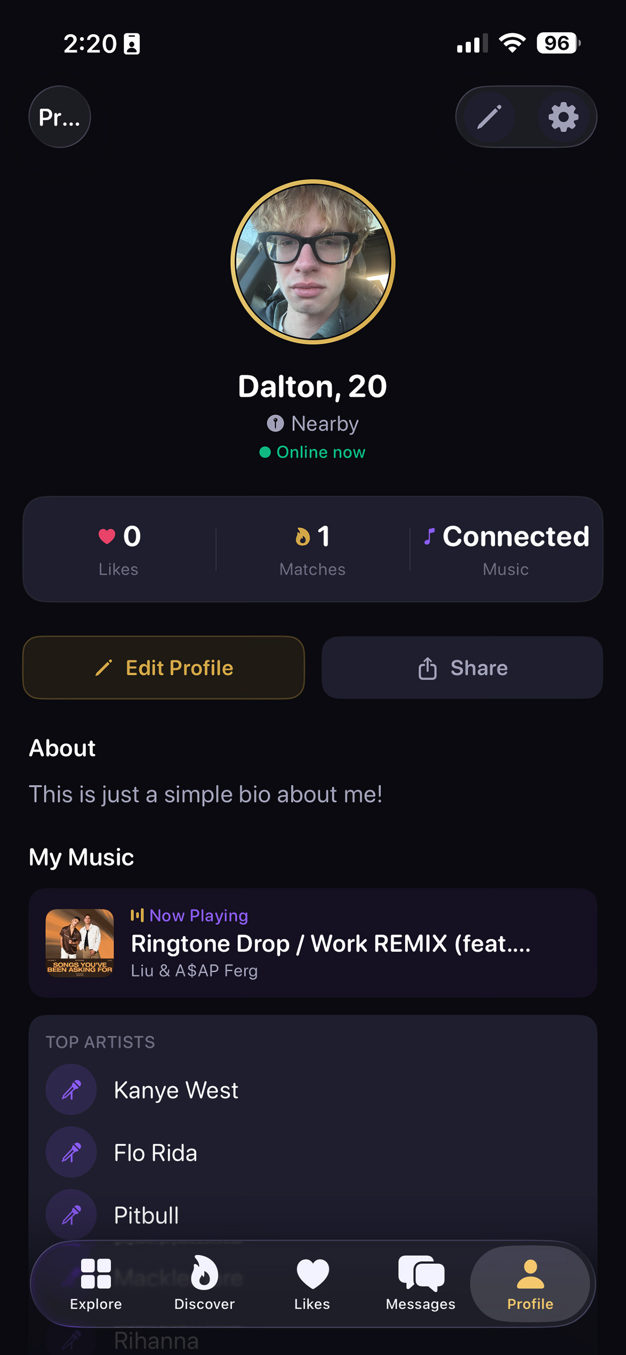 Haven Profile with Music Integration